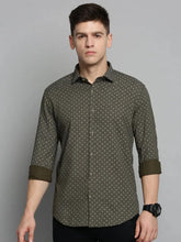 Men Green Printed Casual Shirt-BENTONPRINT-4032-Olive